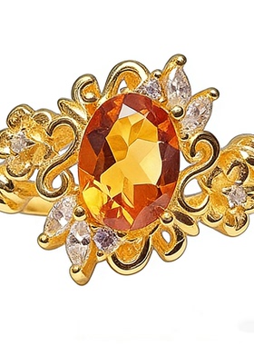 925银镀18k金镶钻天然黄水晶戒指