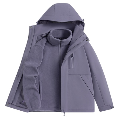 稻草人紫色冲锋衣女士2025新款秋冬户外防风防水登山保暖外套男款