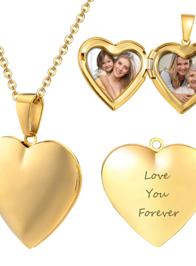 爱心照片项链刻字翻盖相框吊坠女