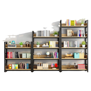 书架落地储物架子家用文件收纳架简易钢木货架铁艺多层书柜置物架