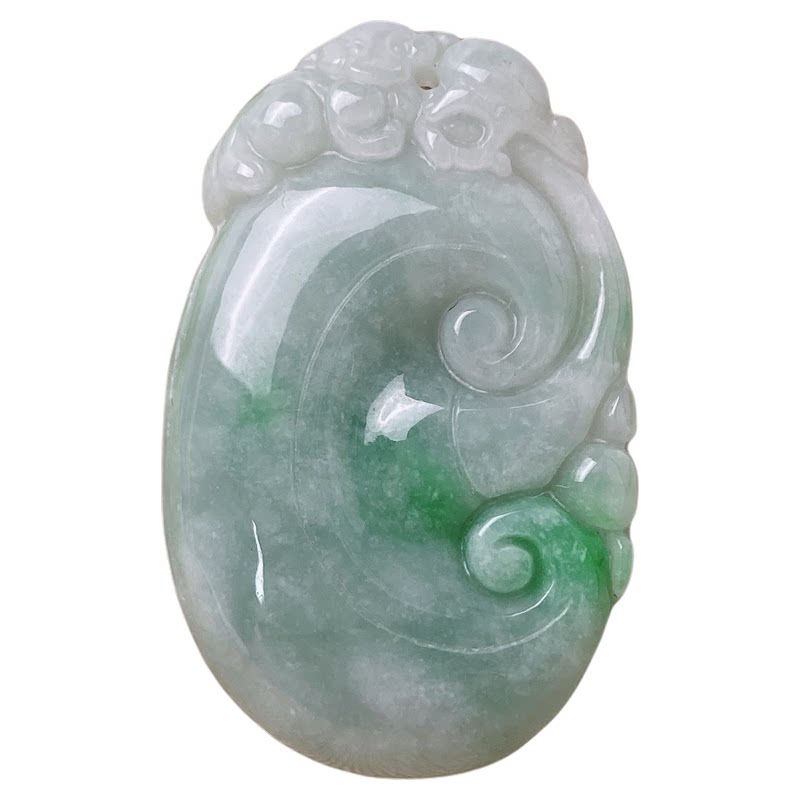 天然翡翠A货精美飘绿如意吊坠缅甸翡翠玉石挂件