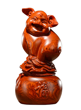 刺史花梨木雕猪摆件工艺品