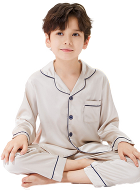 猫人男童仿真丝家居服套装夏季