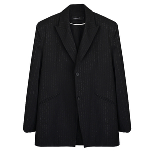 CIZZLEMORE 气质西装马甲套装女不规则虚线银丝条纹高级西装外套