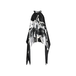 【墨韵诗笺】ZHUCHONGYUN夏新品花稿不规则下摆挂脖无袖上衣