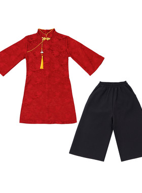 元旦儿童演出服男女童加绒唐装中国风红色云锦汉服小学生国学表演