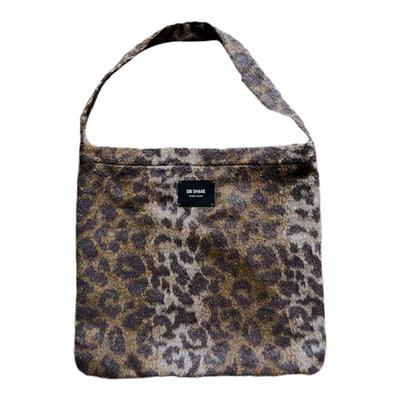 韩系ins小众豹纹毛呢单肩包