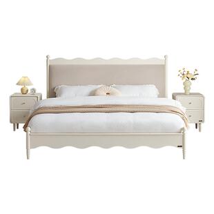全友家居现代简约奶油风双人软包床主卧室实木床柱涟漪床2025新款