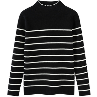 【商场同款】森马儿童毛衫2025新款半高领打底衫冬条纹针织衫女童