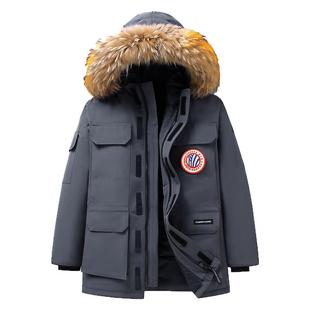 皮尔卡丹羽绒服女短款冲锋衣男冬装貉子毛情侣工装派克服加厚外套