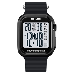 SKMEI时刻美时尚男士手表闹铃双时间方形电子表学生运动防水