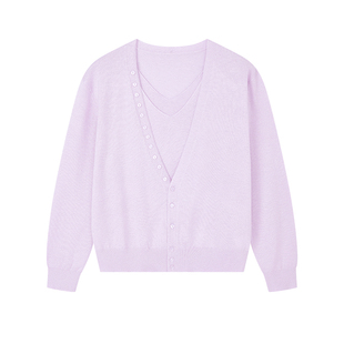 佧茜文针织衫两件套2026春季新款慵懒云感软糯深V领叠穿羊毛上衣