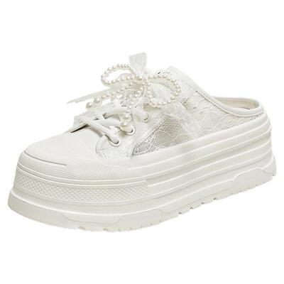 TATA他她厚底休闲包头拖鞋女外穿穆勒鞋透气小白鞋增高鞋CM602BH5