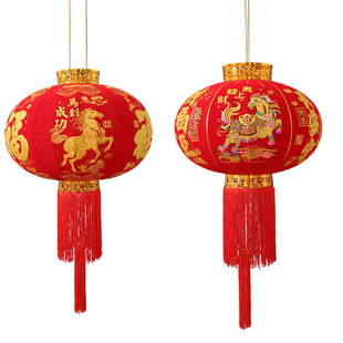2026新款马年生肖大红灯笼新年户外春节阳台过年大门口一对植绒布
