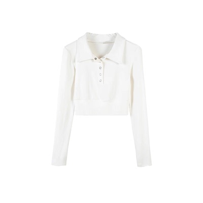 甜辣妹polo领短款长袖t恤女打底