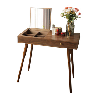 新中式化妆桌卧室小户型实木轻奢翻盖带抽屉60CM80CM梳妆镜台桌子