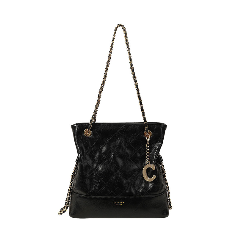 Chio’2nd 托特包精致斜挎小包包女式2025新款黑色时髦通勤链条包