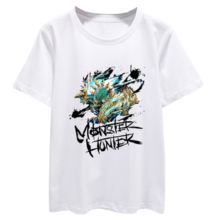 怪物猎人荒野雷狼龙狩猎游戏周边纯棉短袖T恤衫男女休闲宽松半袖