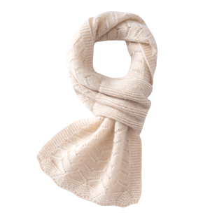 时尚镂空100%纯山羊绒小围巾女短款穿孔针织保暖百搭护颈围脖秋冬