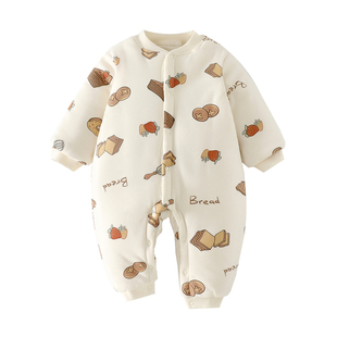 新生婴儿衣服冬装夹棉加厚宝宝连体衣冬天婴幼儿棉服哈衣秋冬棉衣