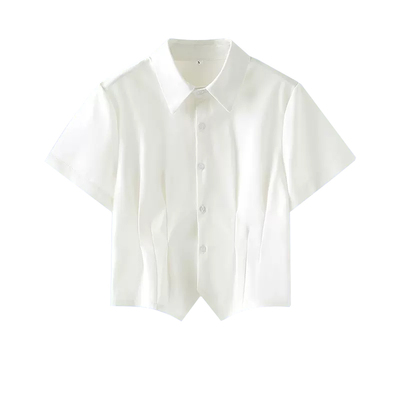 JK收腰衬衫女短袖夏季修身白色衬衣制服学院风辣妹套装灰长袖上衣