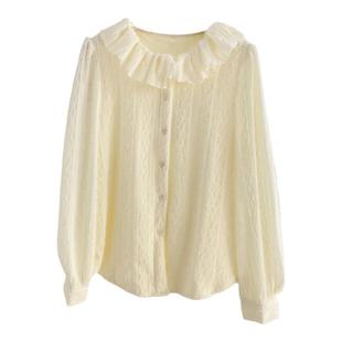 法式荷叶边娃娃领蕾丝衬衫女秋冬加绒加厚减龄内搭打底小衫上衣杏