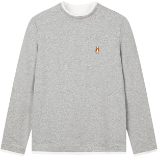 暇步士童装儿童T恤衫春秋新品男童休闲上衣宝宝女童圆领打底衫