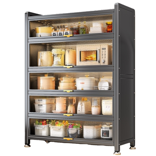 厨房置物架落地多层多功能家用微波炉烤箱碗碟储物收纳碳钢餐边柜