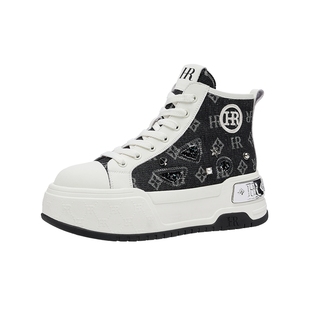 HR赫莲娜高帮鞋2025年冬季新款女鞋子厚底加绒加厚休闲牛仔帆布鞋