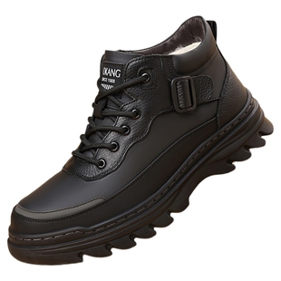 奥康 男鞋2025冬季新款高帮鞋真皮棉皮鞋加绒加厚羊毛保暖工装靴H