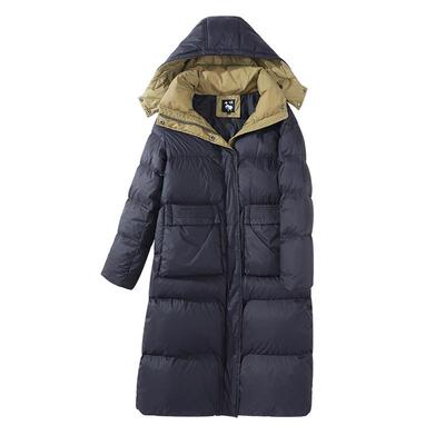 90白鹅绒中长款连帽女士羽绒服