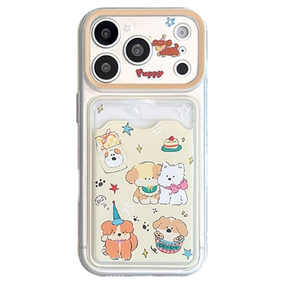 Ins Creative Puppy Card Holder Transparent Full Coverage Soft Phone Case 适用 iPhone 17 Pro 16 15 13
