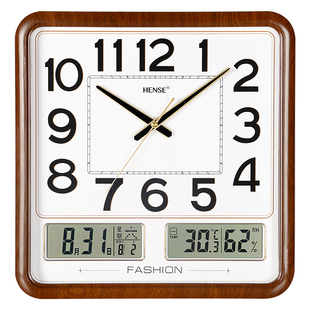 汉时现代简约双液晶万年历装饰挂钟客厅时尚挂墙时钟创意钟表HW26