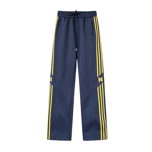 美式休闲裤子男春秋季2026新款阔腿港风大码宽松条纹直筒运动长裤