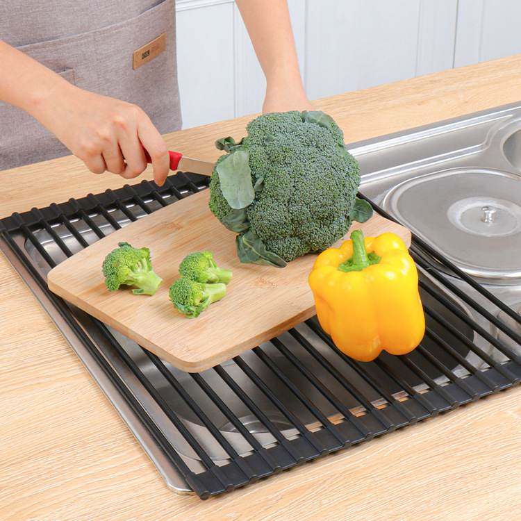 厨房置物架硅胶滤水架厨房不锈钢架碗筷沥水置物架卷帘架水槽折叠