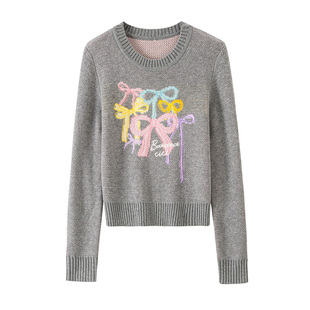 BANANA CICI2025年春季新款BC心愿蝴蝶结针织衫甜酷圆领套头毛衣