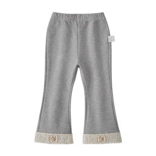 [7A抗菌]女童冬装2025新款裤子儿童洋气花边微喇裤冬季宝宝休闲裤