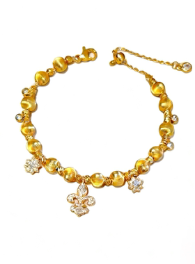 小众轻奢复古沙金点钻鸢尾花手链