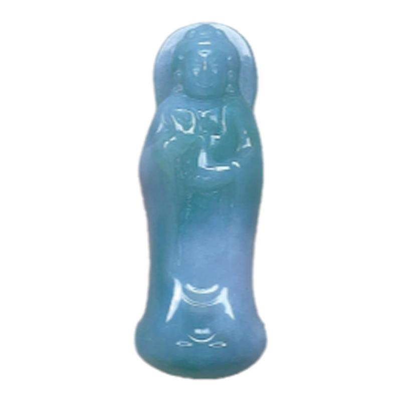 天然翡翠立体观音乳白淡紫阳绿