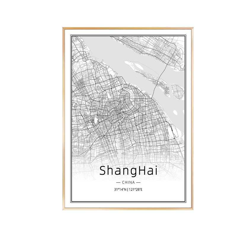 城市地图装饰画北欧简约黑白线条艺术挂画客厅玄关书房定制墙壁画