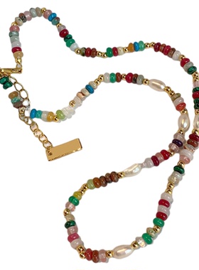 彩色石珍珠串珠滴釉爱心小众大气天然石手链饰品圆珠链女项链饰品