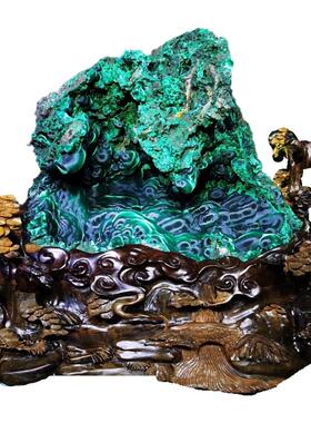 纯天然孔雀石原石摆件矿物奇石观赏石客厅办公室桌面装饰收藏送礼