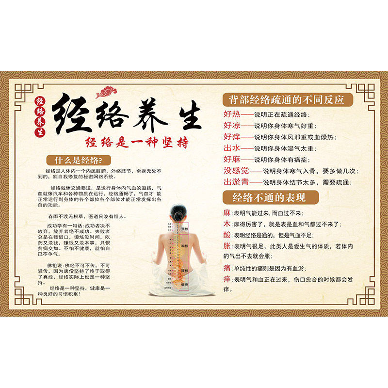 经络不通於堵壁纸中医养生馆墙纸理疗馆美容院壁画经络养生壁布