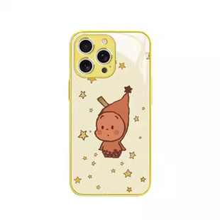 奶茶星星人适用iphone苹果17promax手机壳16情侣15橙黄色14plus泡泡玛特13/12mini玻璃11可爱x卡通7/8/6s/x套