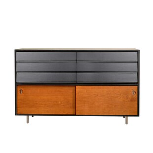 丹麦中古风实木餐边柜拼色复古樱桃木家用斗柜柚木色储物大容量黑