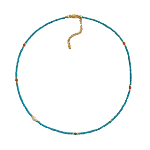 极细天然淡水小珍珠绿松石头串珠项链女轻奢高级感小众锁骨链配饰