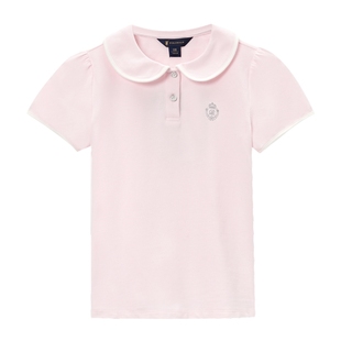 POLOWALK童装女童短袖T恤2025夏季新品娃娃领上衣印花百搭打底衫