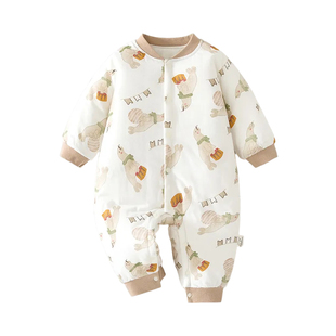 女宝宝婴儿40克夹棉连体衣男秋冬季无骨哈衣薄棉加棉婴儿偏襟爬服
