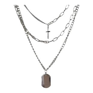 多层钛钢十字架配饰项链三层叠戴冷淡风街舞嘻哈朋克锁骨链男潮女