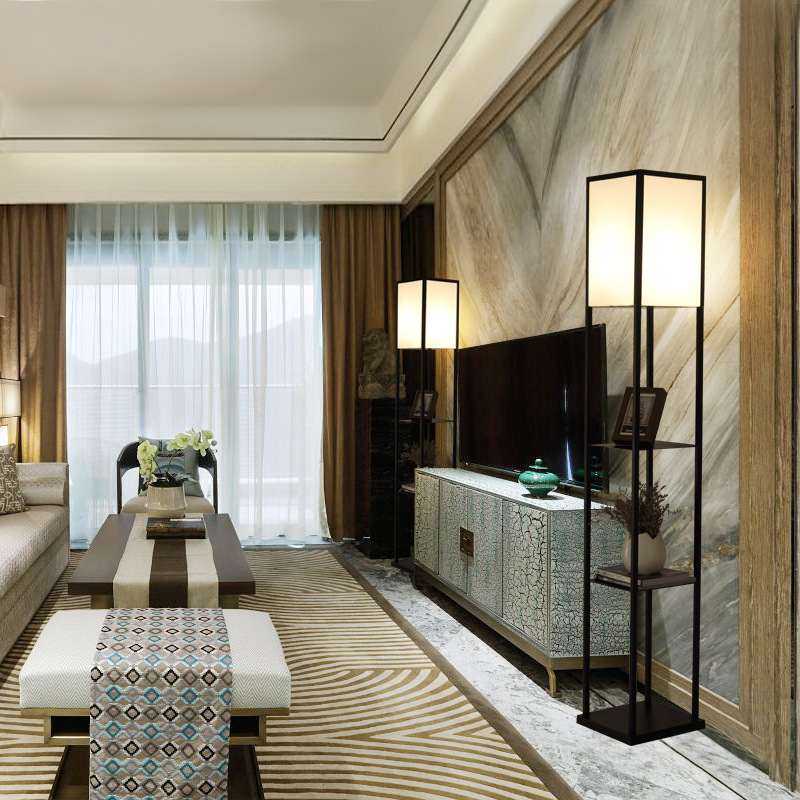 新中式落地灯现代简约卧室置物架台灯复古led氛围灯客厅立式玄关